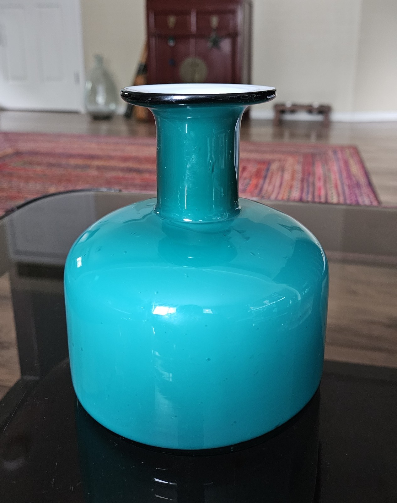 Vintage Holmegaard Style Teal Encased Vase 6″