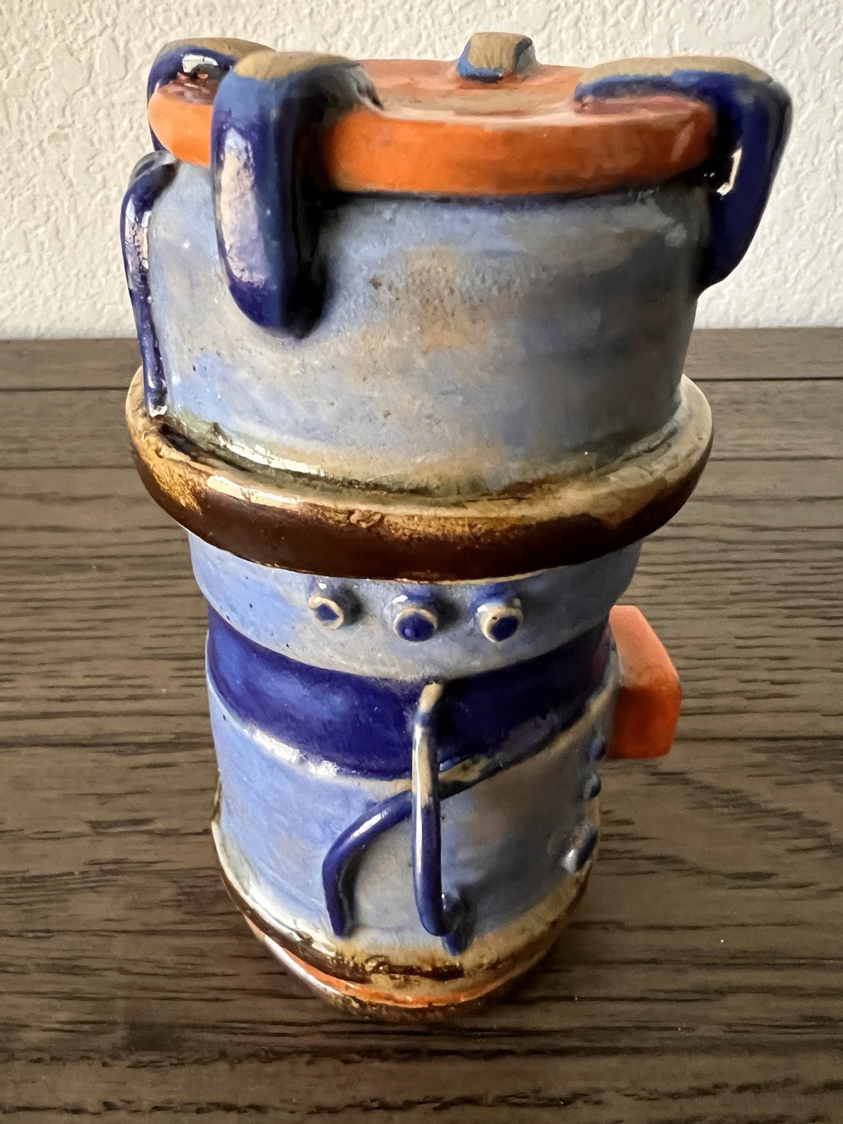 Studio Pottery Artist Signed Steampunk Industrial Abstract Design Vase Cup 5.75″