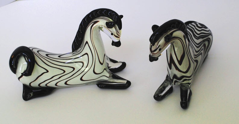 A Pair of Matching Art Glass Langham England Zebra Figurines Excellent Condition