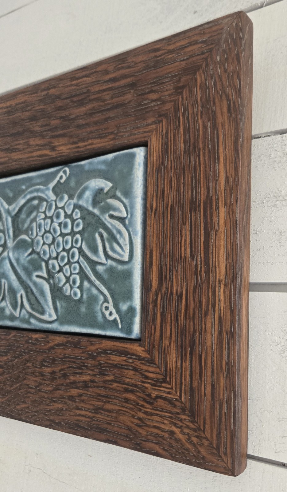 Vtg Pewabic Art Pottery Grape Vine Tile Arts & Crafts Craftsman Mission Framed