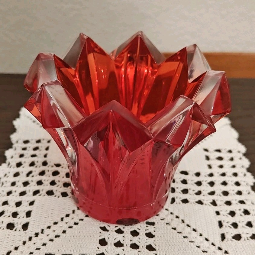 vintage Red Decorative Glass Candle Holder Glossy Finish for Votive Candle