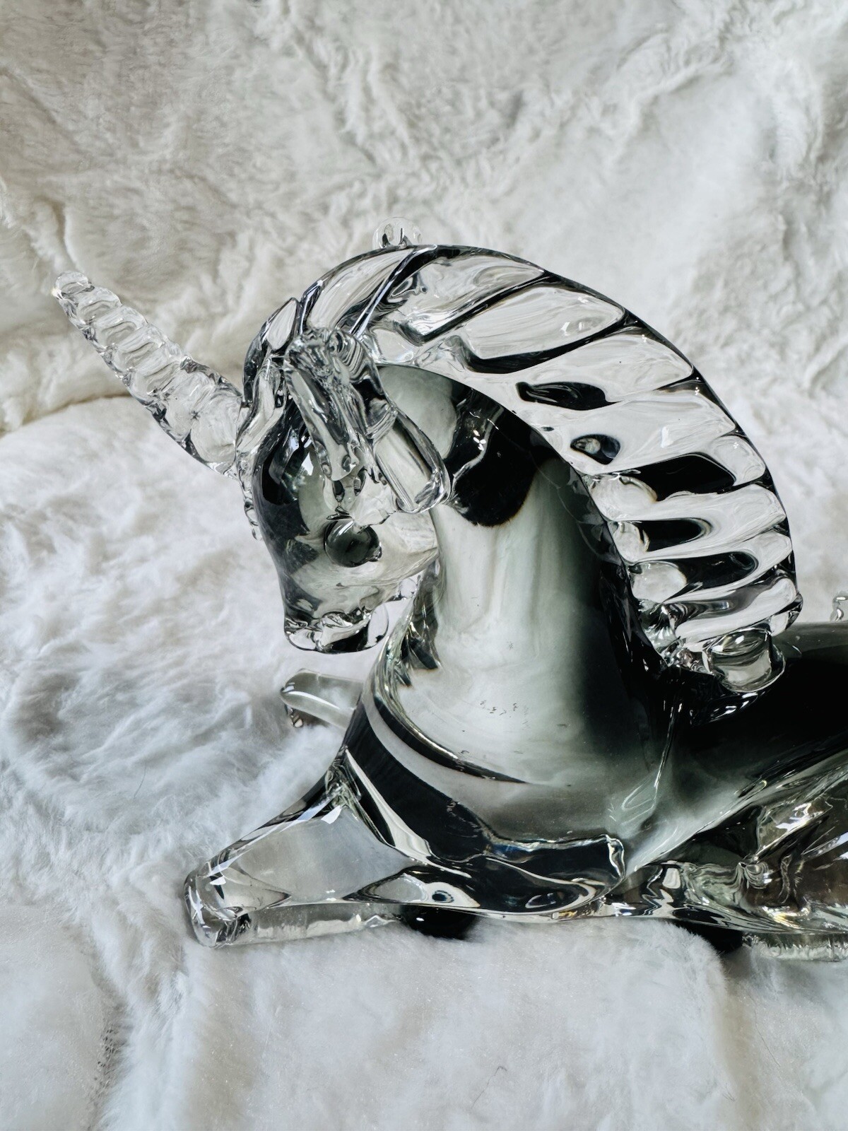 Murano Art Glass Unicorn Seguso Smoke Black Grey Crystal Paperweight