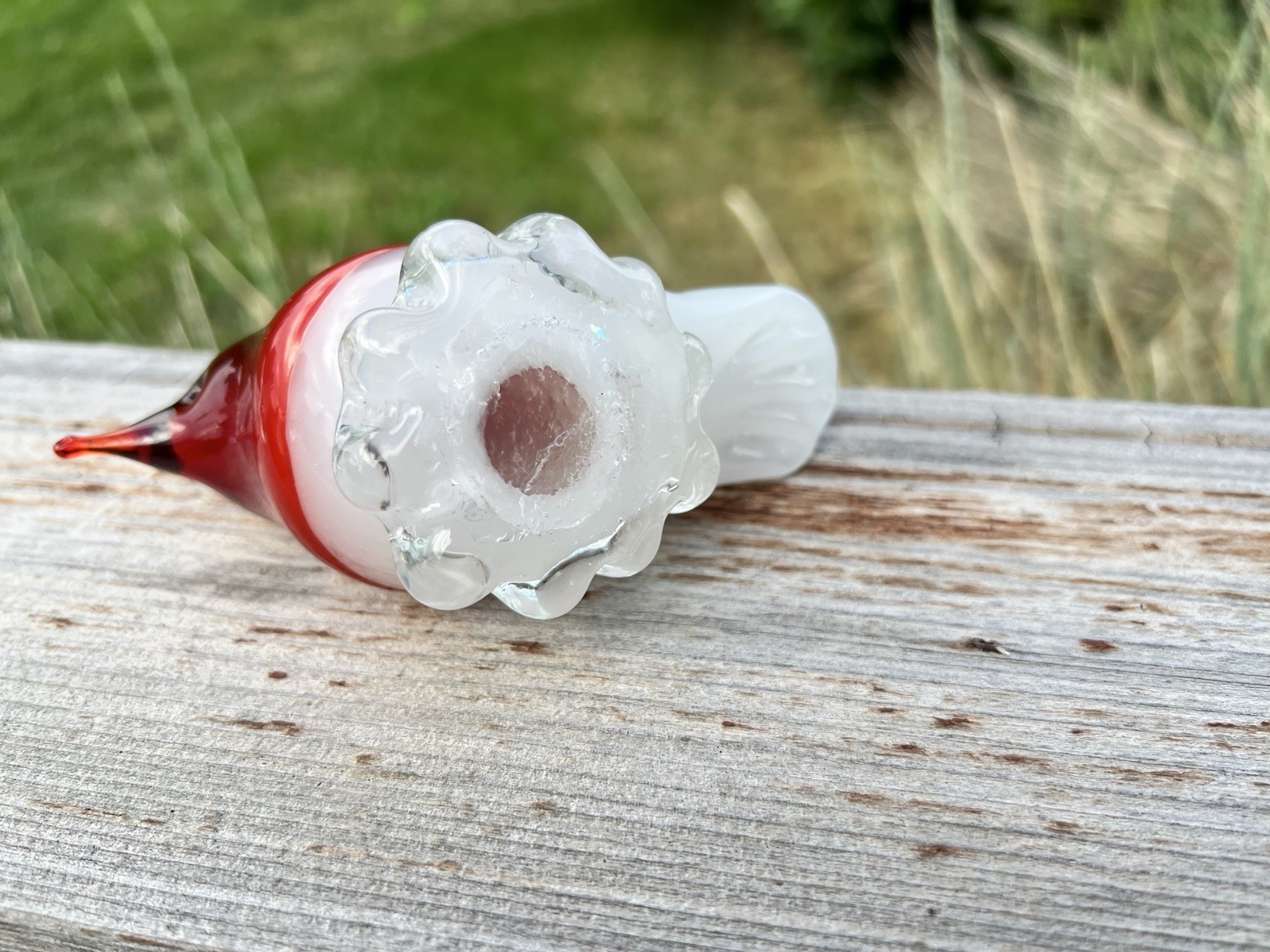 Set Of Two glass Bird Paper Weights One red And White And One Clear