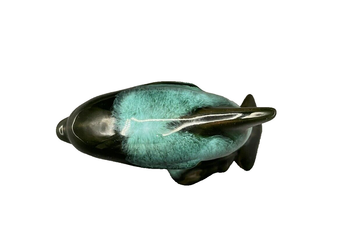 Blue Mountain Pottery Teal Blue Dolphin Riding Wave Figurine Statue