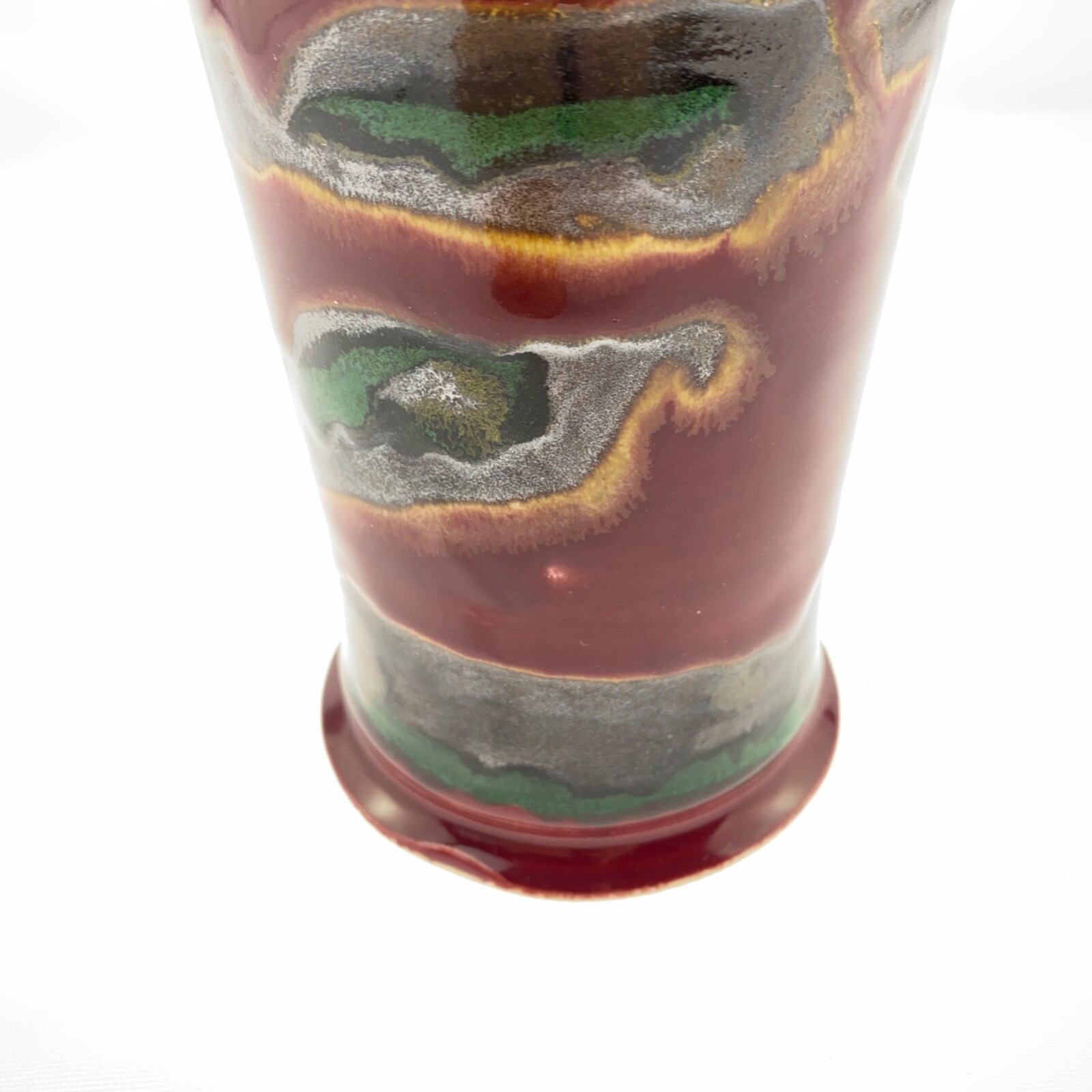Studio Art Lava Drip Glaze Vase Pottery Red Green Vintage Signed by Artist