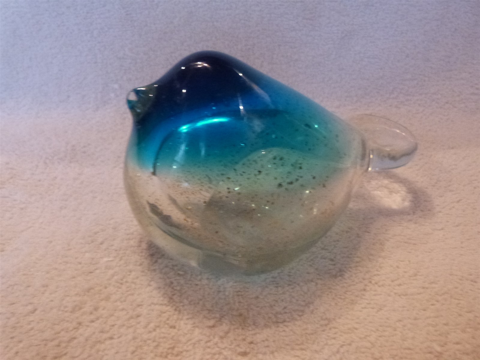 VTG Large Art Glass Bird Figure Blue Clear Silver Flakes Designed in Murano 6.5″