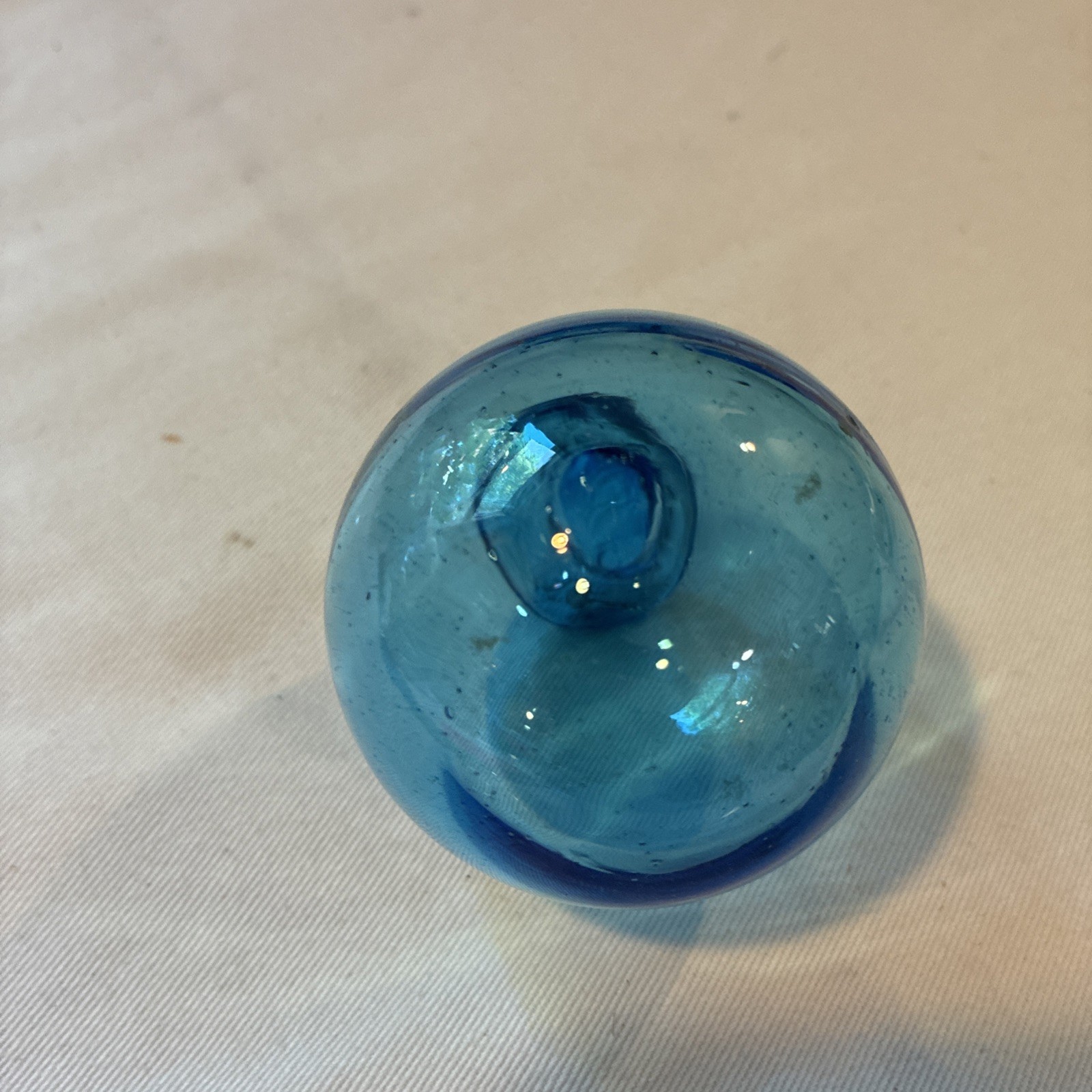 Vintage Hand Blown Art Glass Bright Blue Float Ball Orb 2 1/4”