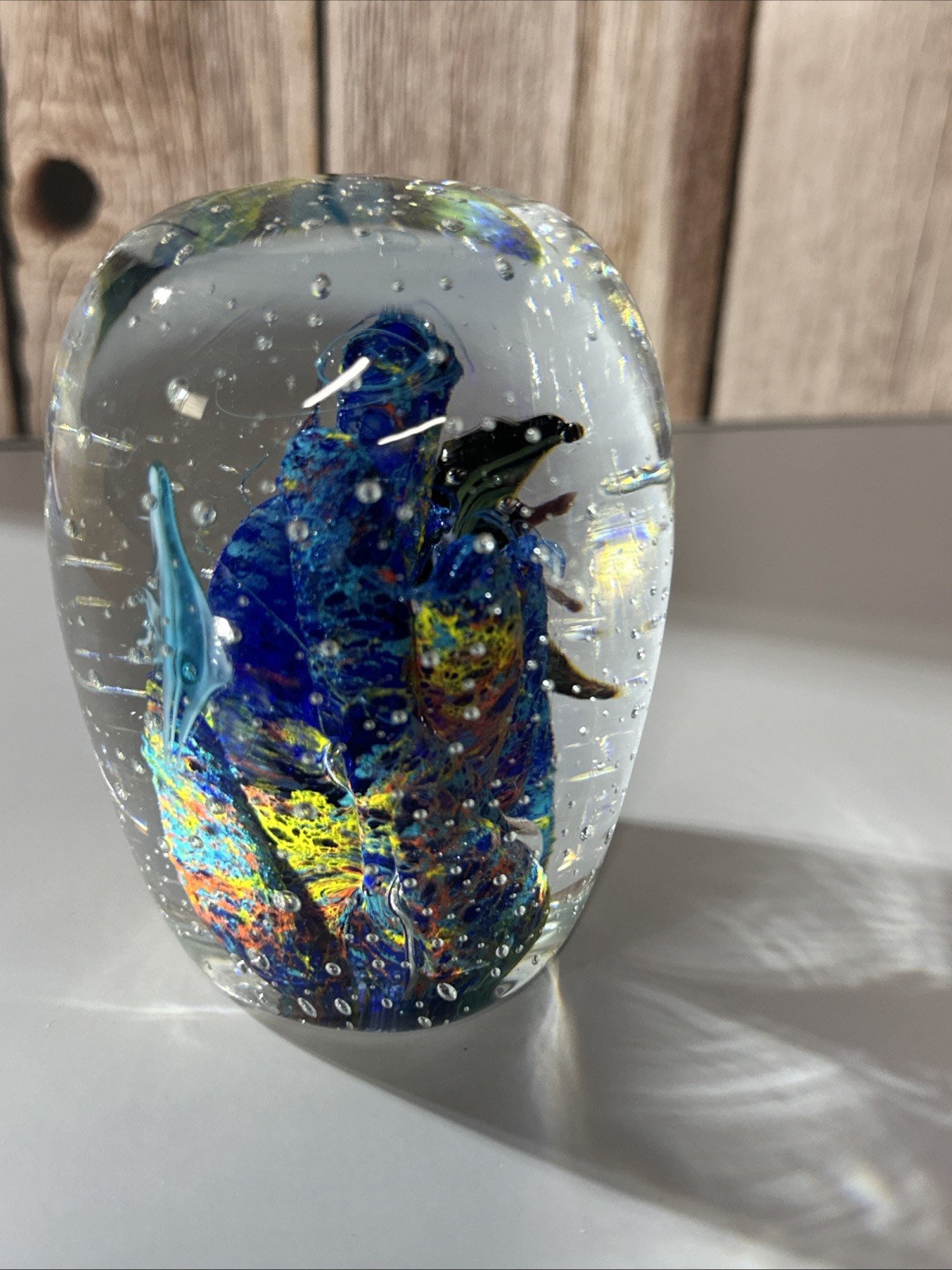 Vintage Art Glass Paperweight Fish Wave Ocean Aquarium Like Zellique Style