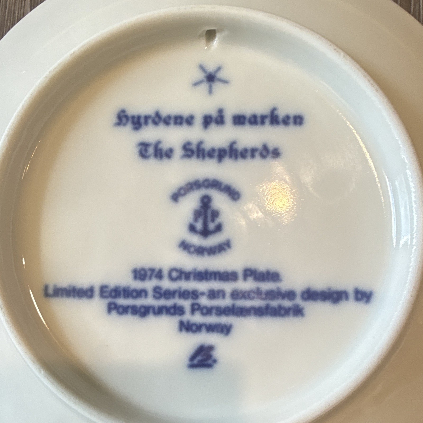 Porsgrunds Porselænsfabrik Collector Plate 1974 The Shepherds 7 in Norway