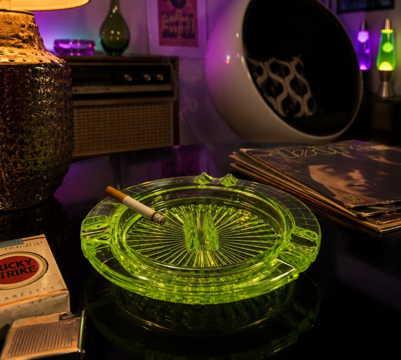 Vintage Uranium Mid Century Modern Vaseline Glass Ashtray with UV Glow