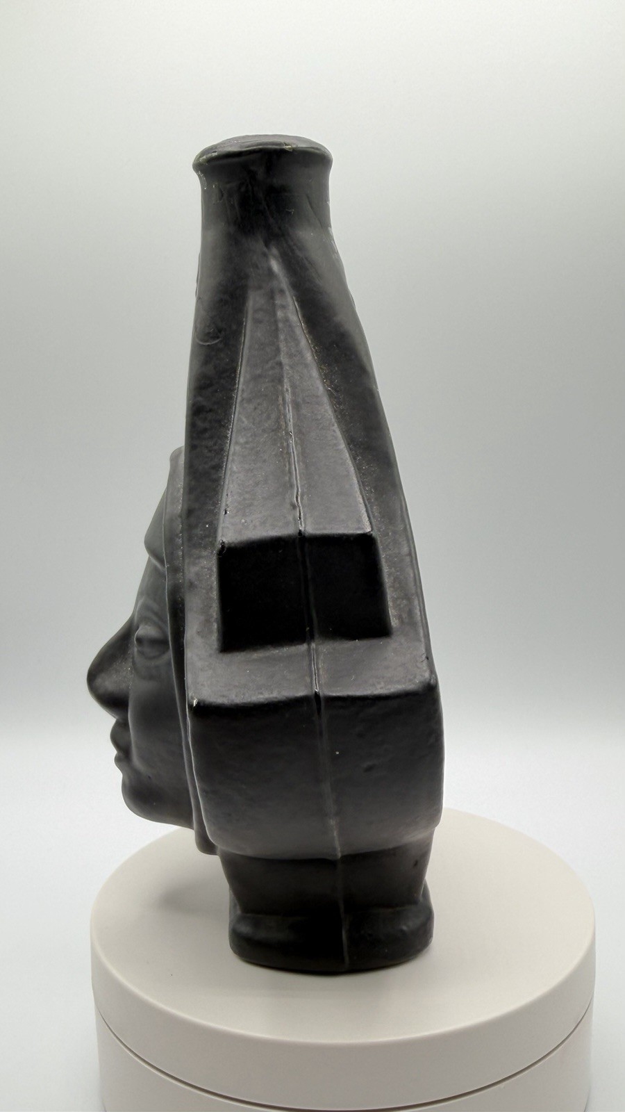 Vintage Black Glass Inca Face Pisco Bottle 6.75 Inches #5