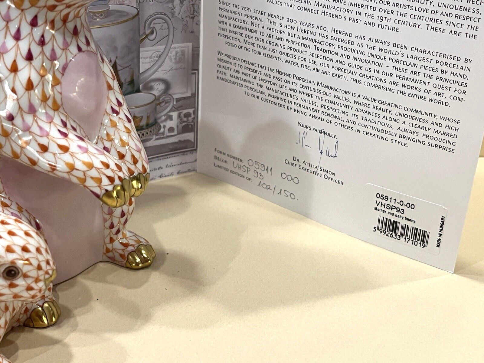 Herend Reserve Collection BUNNY WITH BABE Mosaic Fishnet Ltd 102/150 NIB