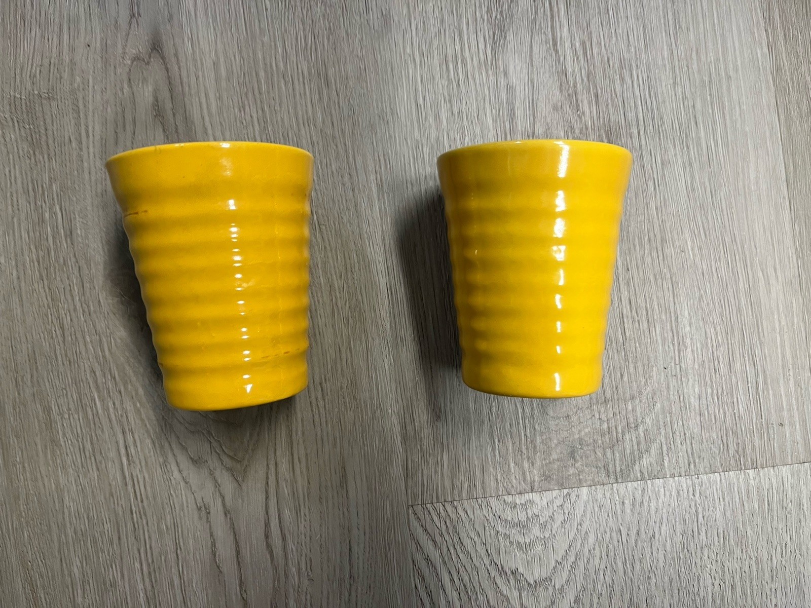 TWO (2) Vintage Bauer Pottery Ringware Size 3.5″ Tumblers YELLOW (see Photos)