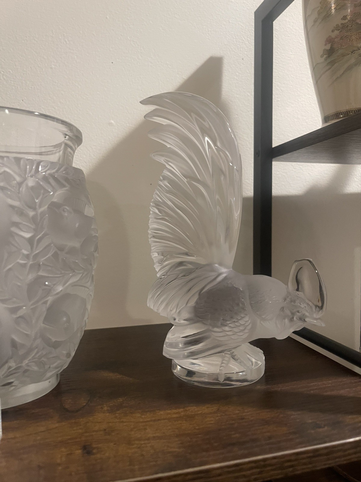 Lalique Coq Nain Rooster Frosted Crystal Bird 8″ Tall Figurine Paperweight