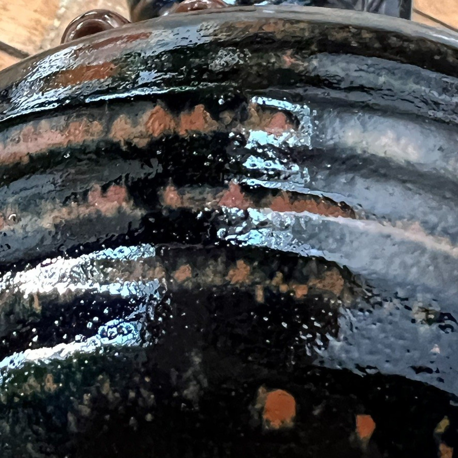 Studio Art Pottery Vase 9.5″ Abstract Black Brown Glazed Modernist Brutalist