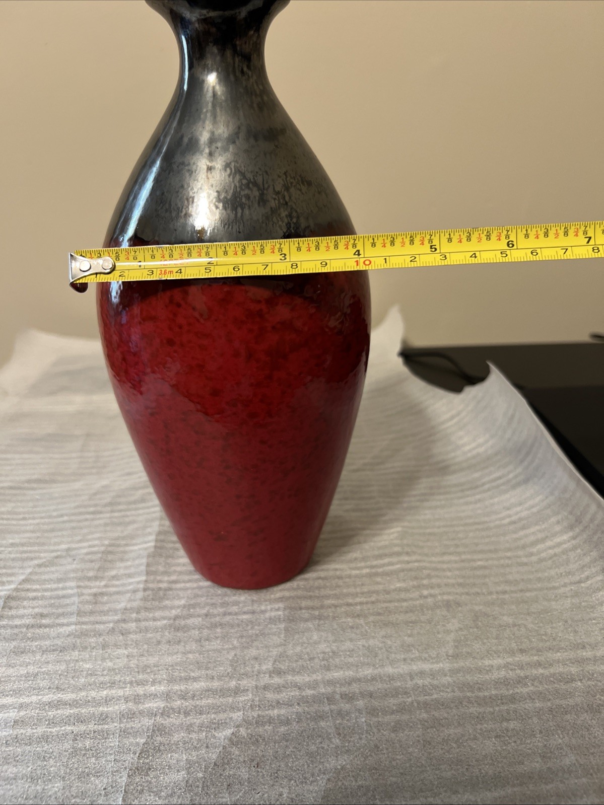 Vintage Flambé vase. Red And Black Glaze.