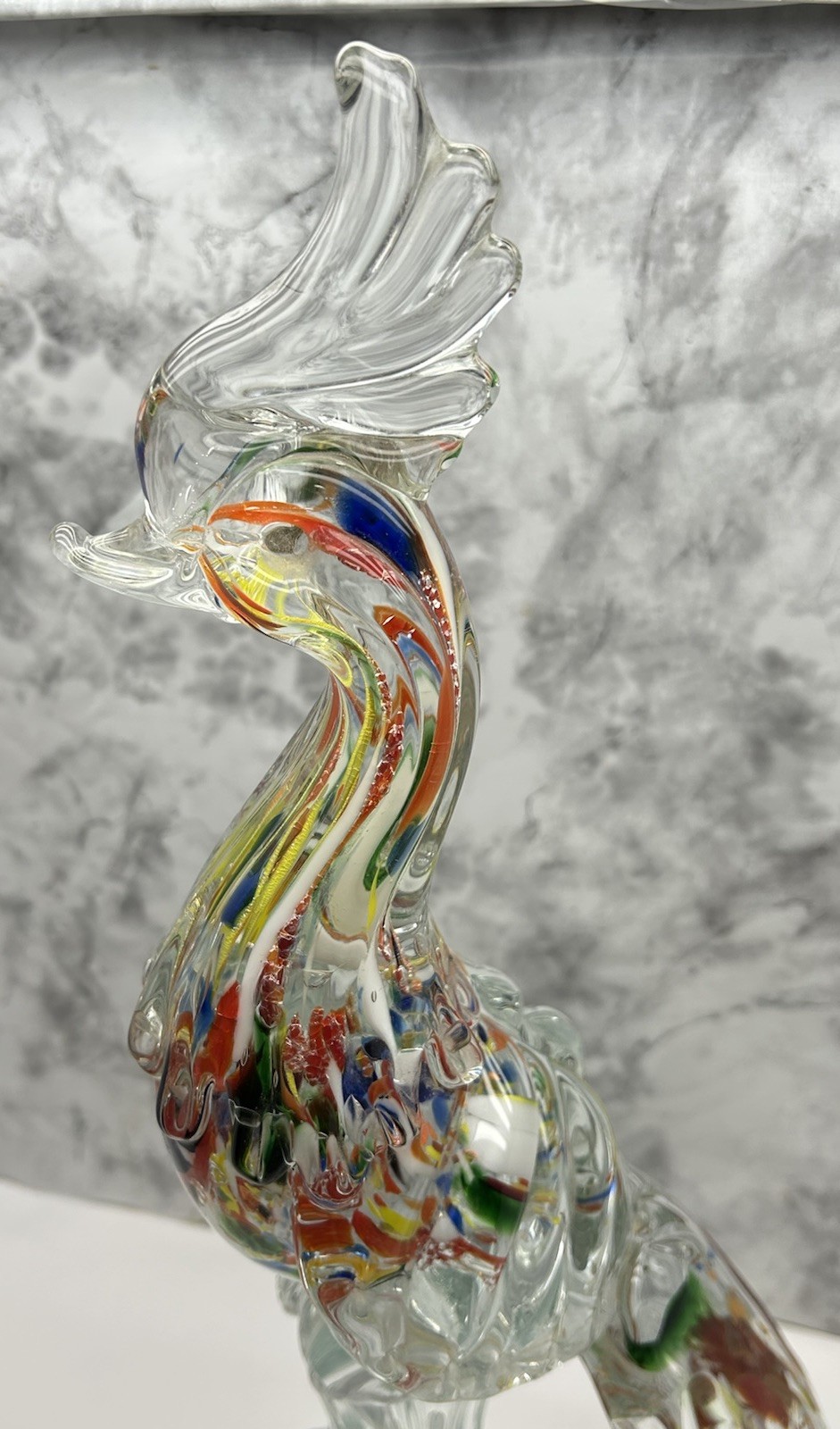 Mid Century Murano Style Art Glass Pheasant/Bird Figurine 15” Multi Colored