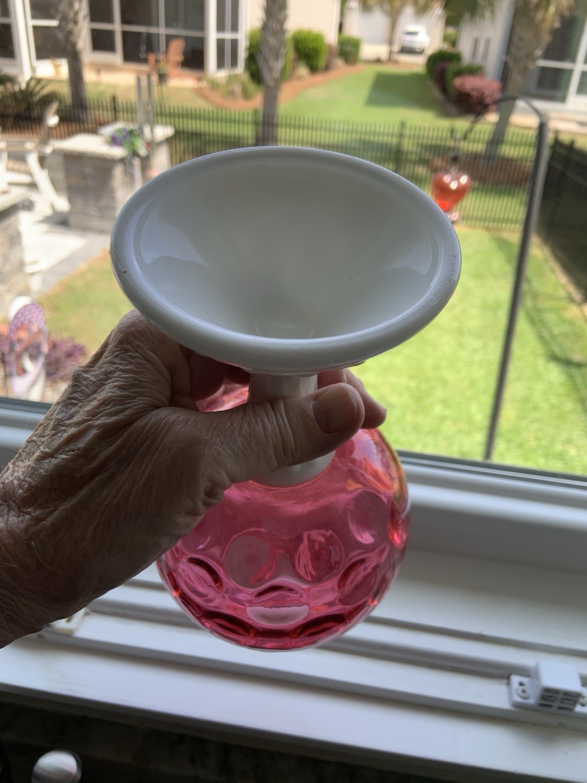 VINTAGE FENTON CRANBERRY INVERTED COIN DOT OPTIC IVY BOWL VASE – MINT CONDITION