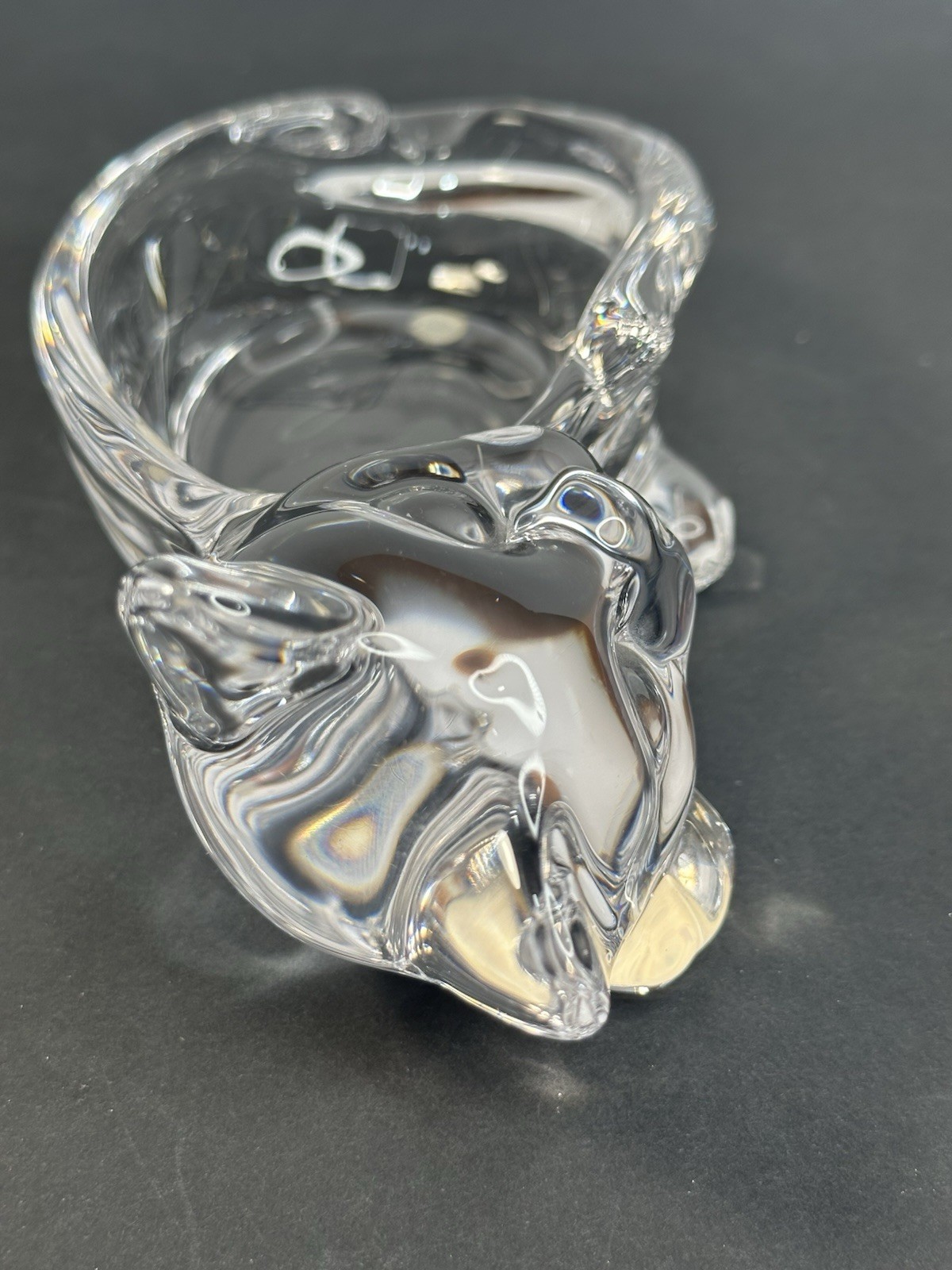 Art Vannes Sleeping Cat Crystal Trinket Or Ashtray Dish France Whimsical