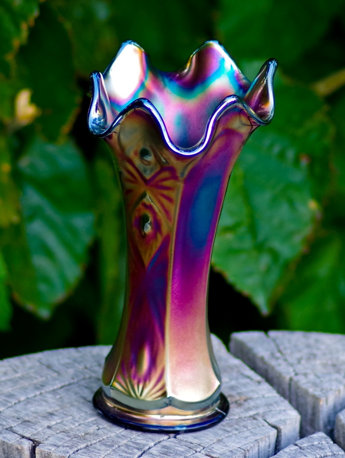 ANTIQUE Fenton VASE Iridescent Carnival Glass Made in USA c.1910’s