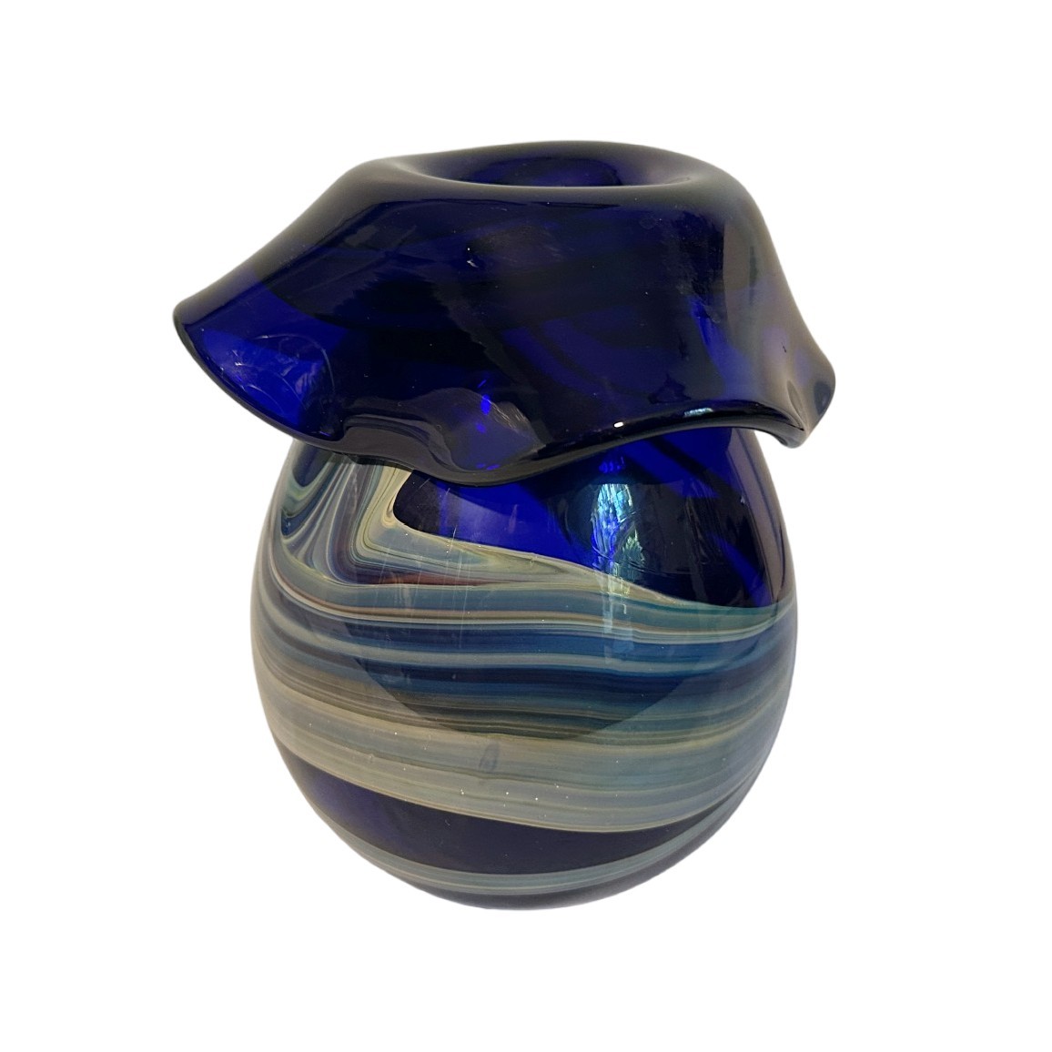Vintage Ahmed Fouad Alexandria Egypt Hand Blown Cobalt Blue Glass Vase