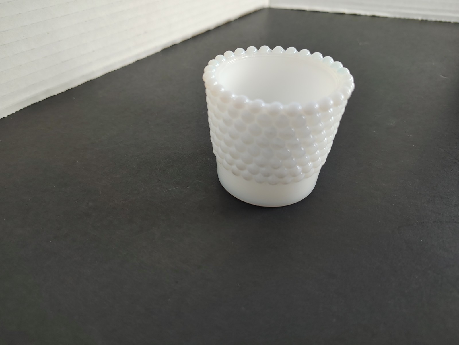 White Milk Glass Hobnail Round Toothpick Holder – Candle Holder – Vintage