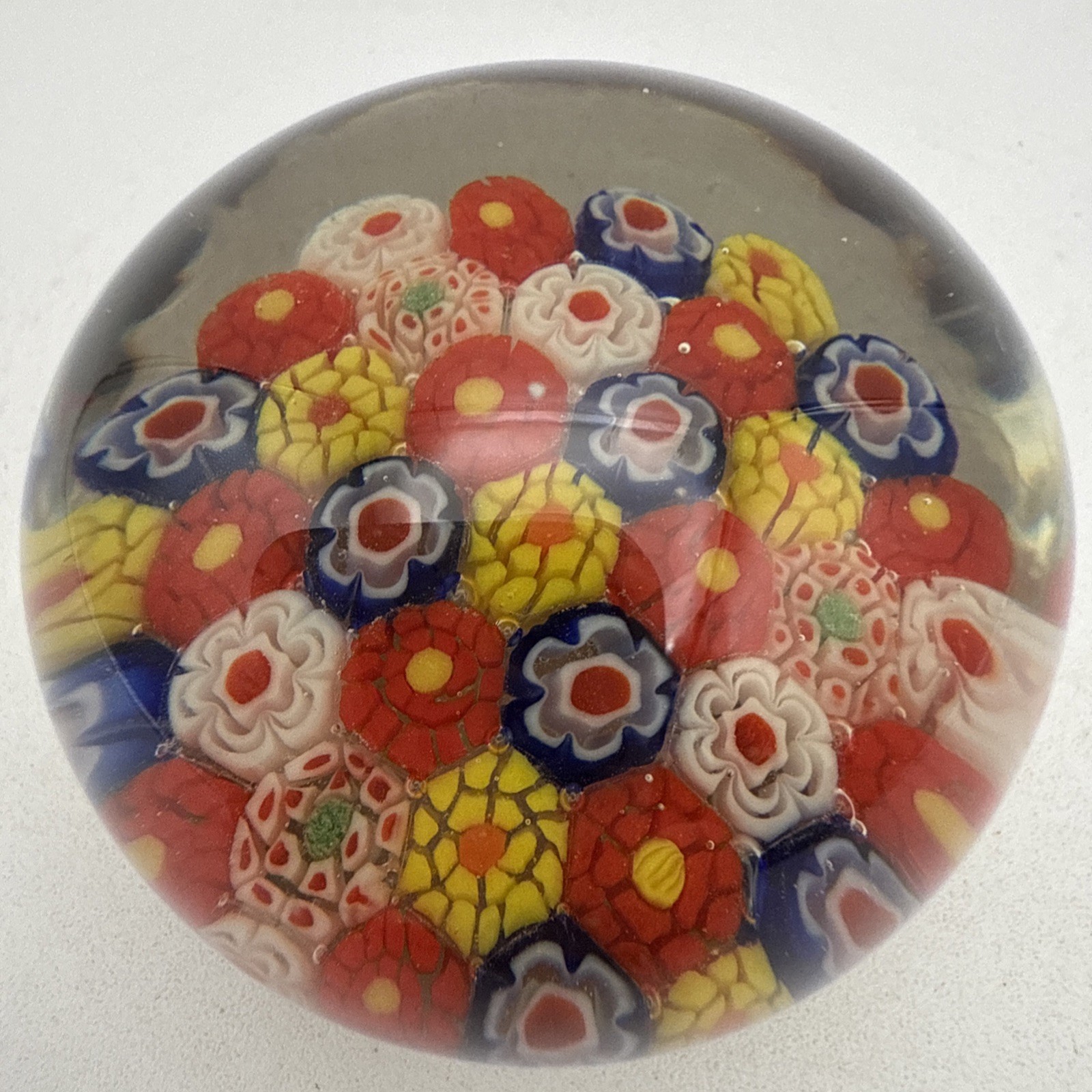Vintage Millefiori Colorful Floral Art Glass Flower Petals Paperweight 2”