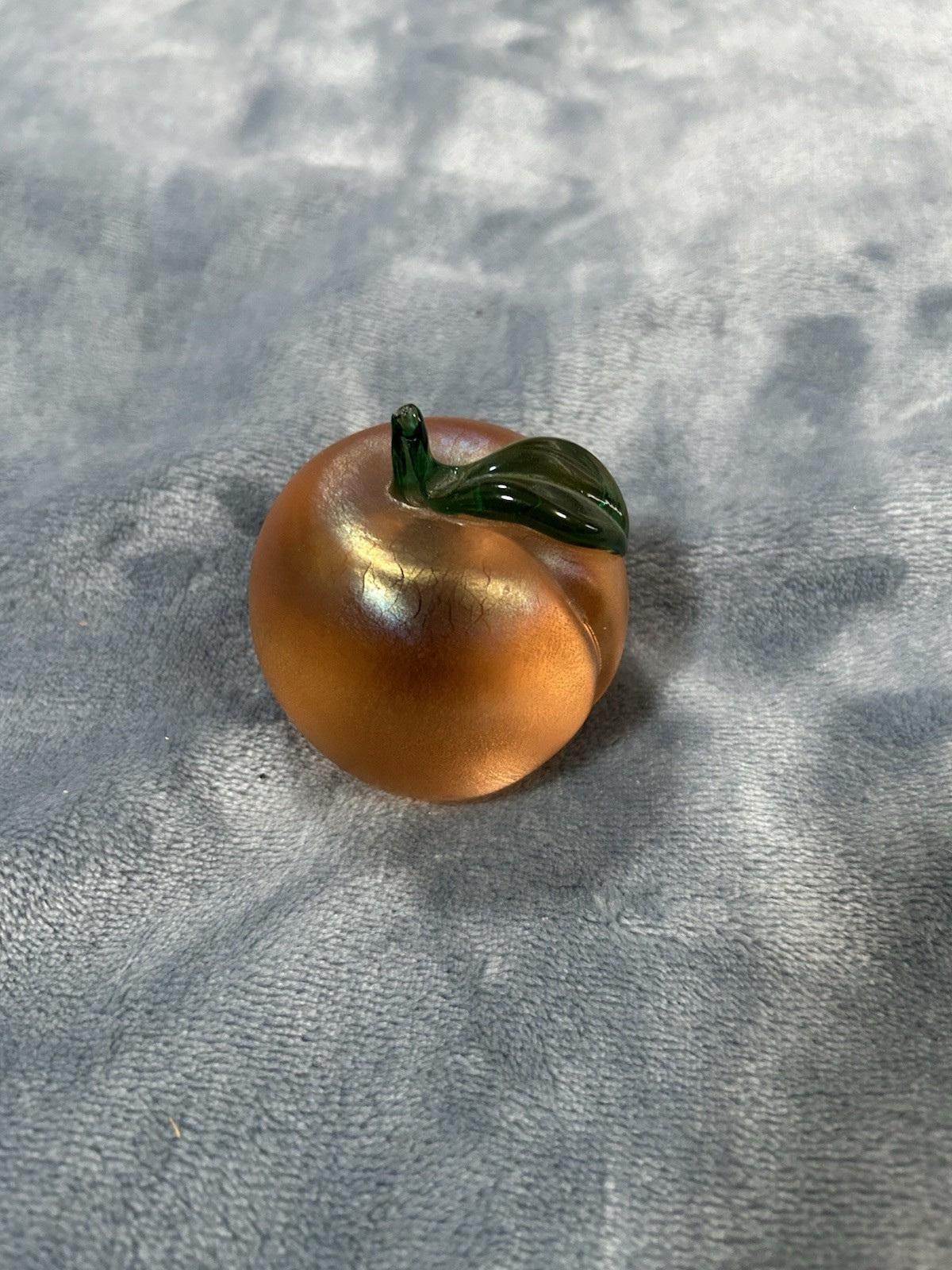 Silvestri Iridescent Solid Art Glass Peach Paperweight 2.5” Vintage