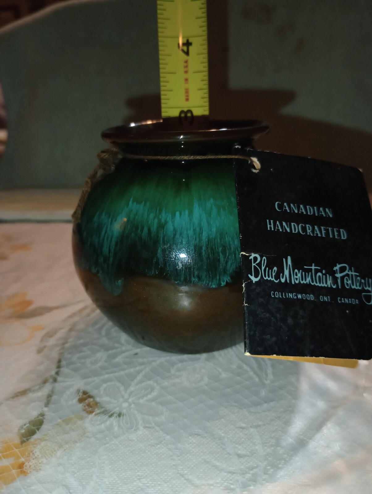 Vintage BLUE MOUNTAIN Pottery Blue Green Teal Drip Glaze Vase 3″ Ontario, Canada