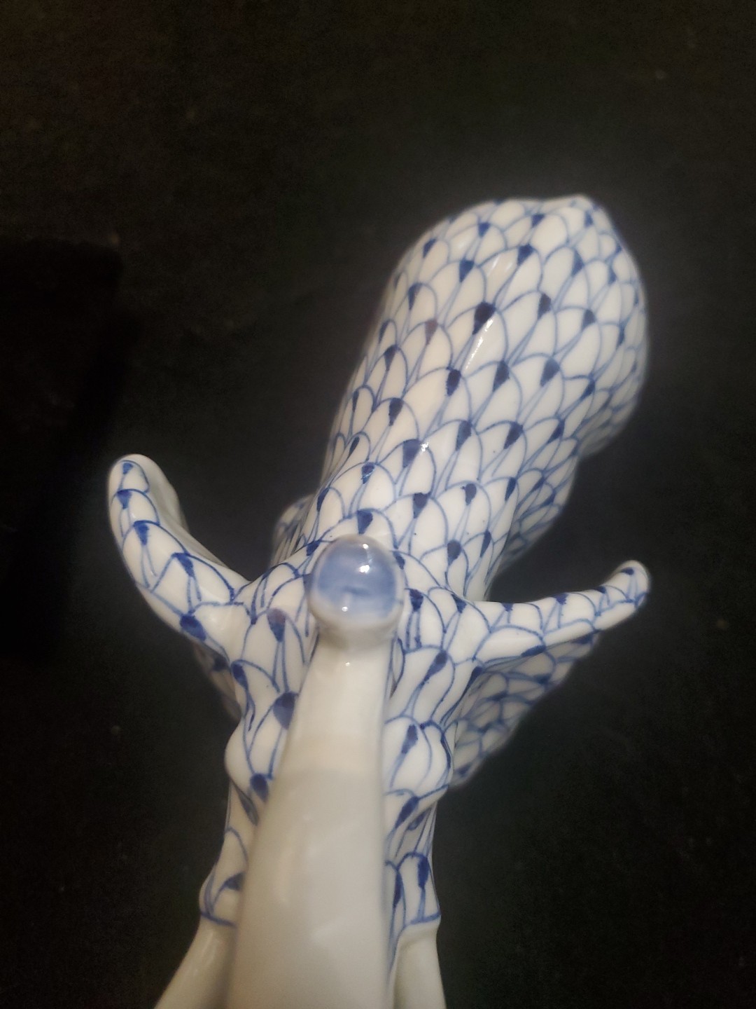 Andrea by Sadek Blue White Elephant Figurine Fishnet Herend Style 5.5″