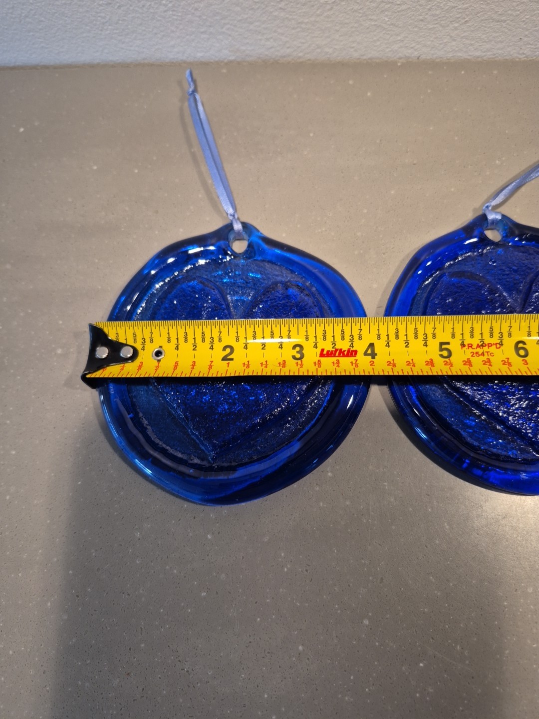 2 Blue Heart Suncatcher Medallion Pressed Art Glass 4″ Vintage Rare Unique Gift