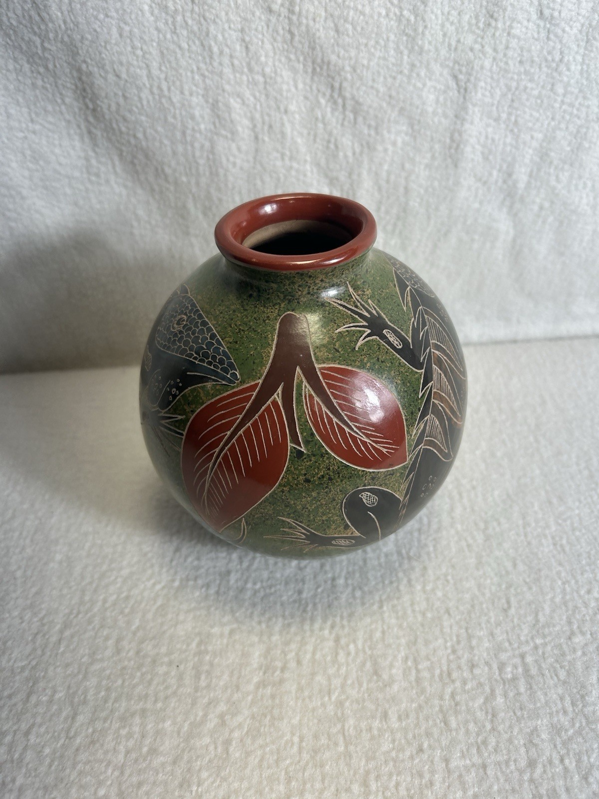 Vintage Alba Noron Nicaragua pottery vase bowl planter green Lizard Iguana