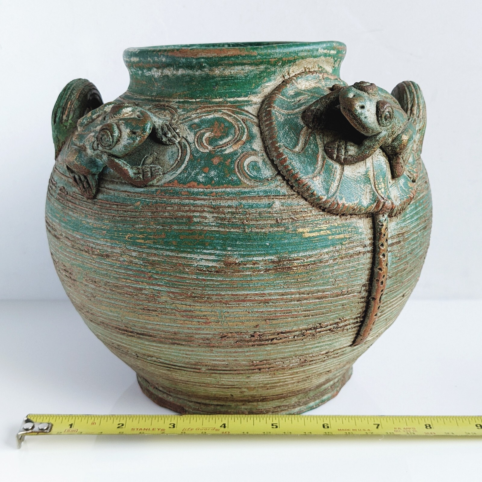 Earthenware Round PLANTER/VASE Handles THAILAND 8 Inches Wide 3.8 lbs