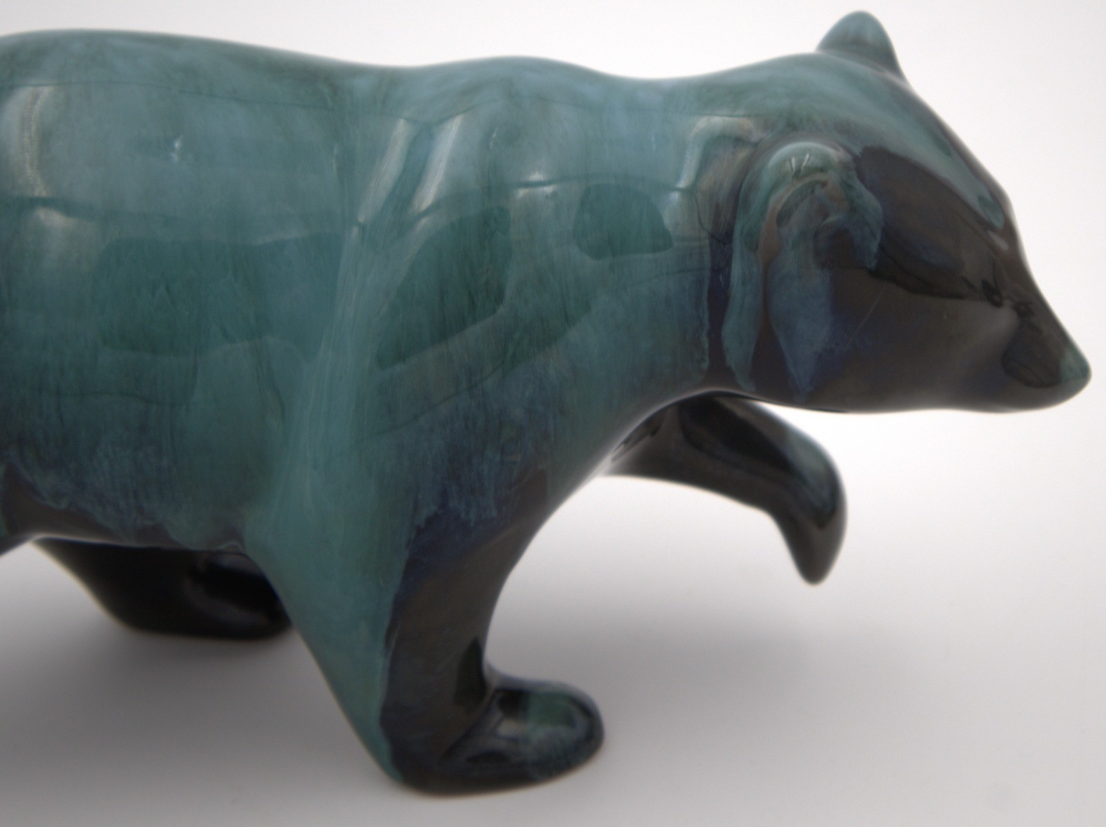 Vtg Blue Mountain Pottery Walking Bear Figurine Teal Drip Glaze Canada Read Cond