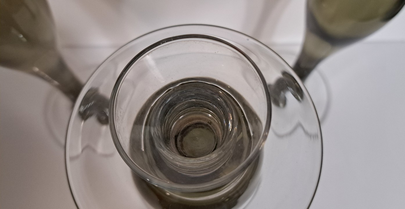 Candlestick Holders Poland Hand Blown Glass Set of 3 VTG Smoke Gray 15″X5″ MCM