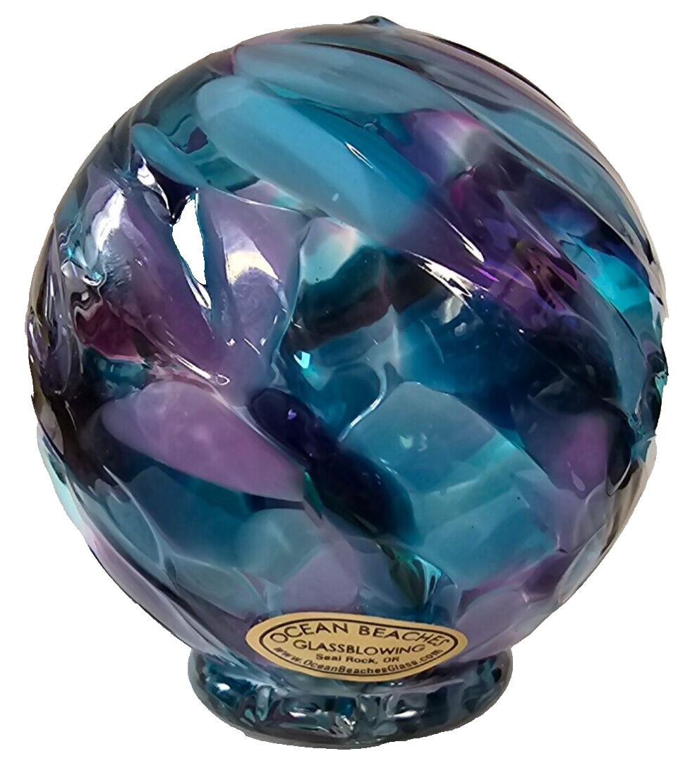 Ocean Beaches Glassblowing 3.5″ ART GLASS BALL Seal Rock OR Signed
