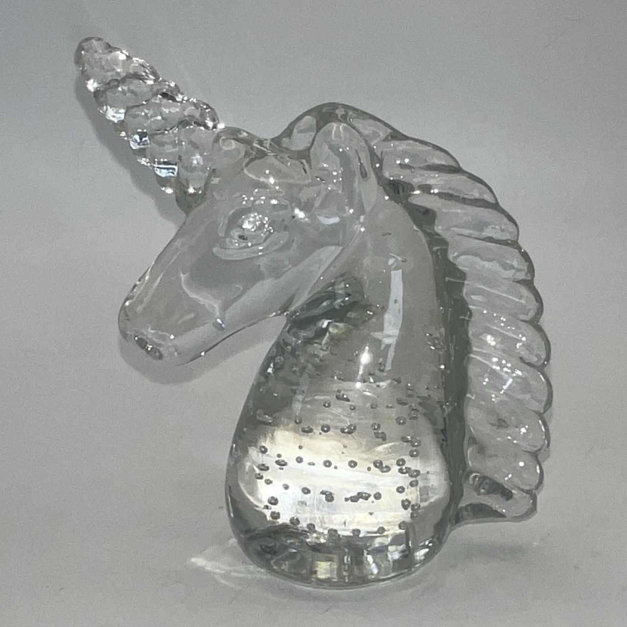 Clear Glass Unicorn Head Theme Decorative Paperweight Figurine Decor