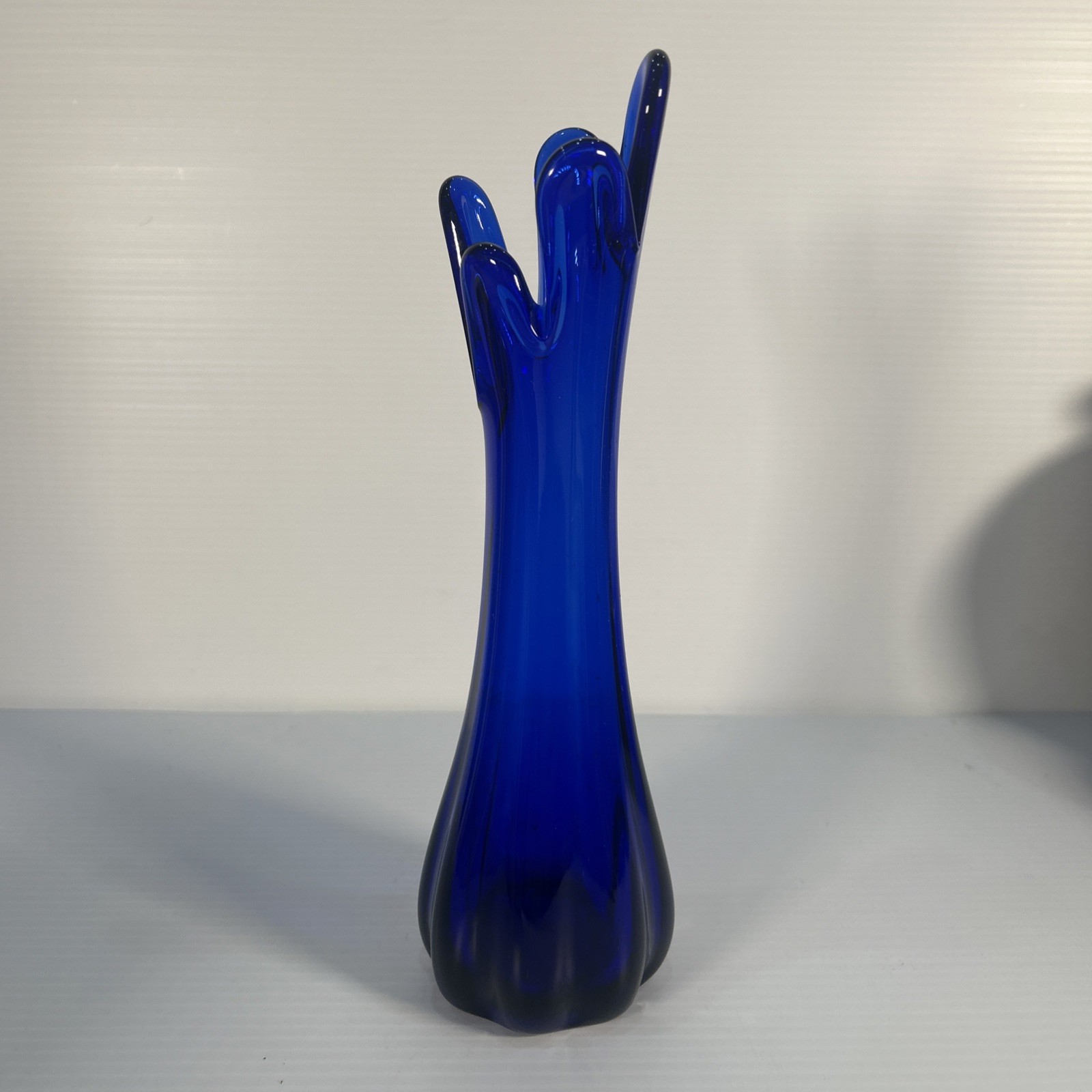 Vintage Cobalt Blue Swung Vase-10.25″-8 rib- L. E. Smith Style Mid-Century