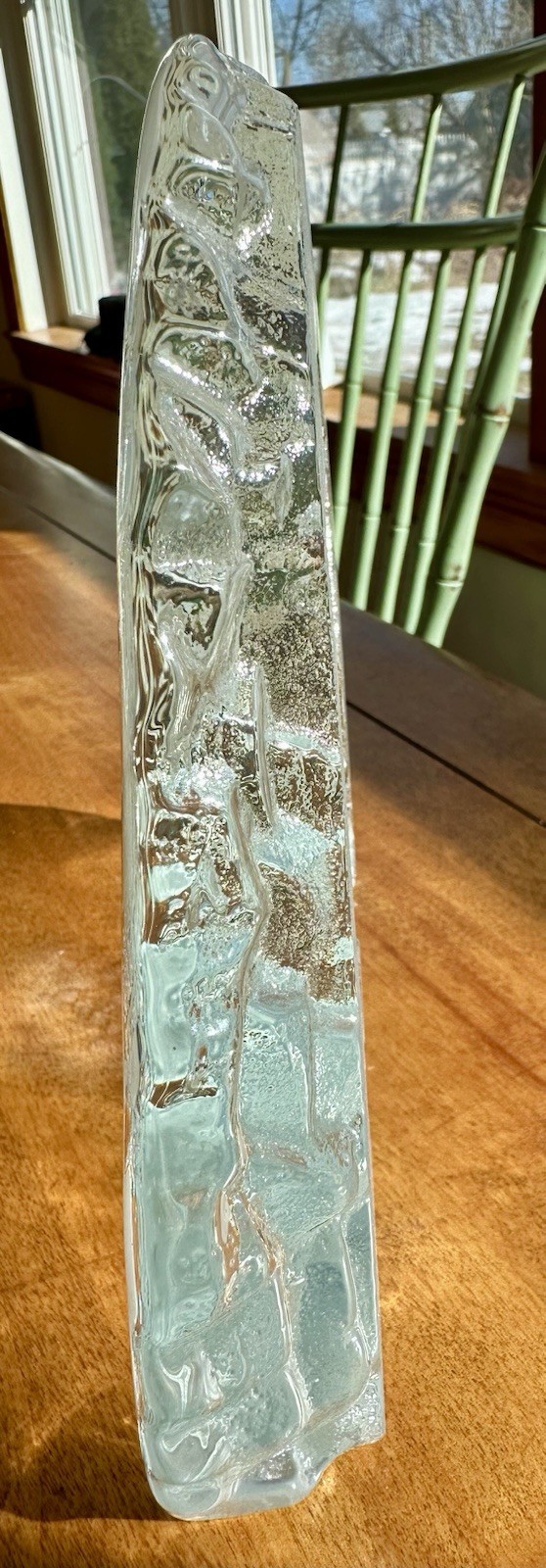 Sweden Viking Longboat Ship Heavy Crystal Glass etching Nybro Glasbruk MCM