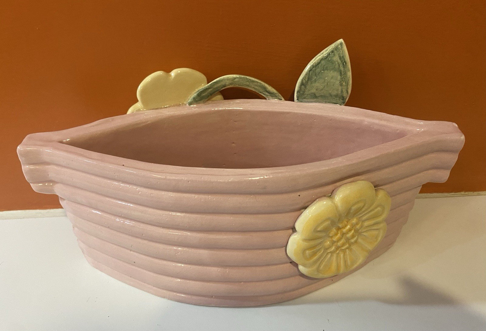 Handmade Original Sculptural Flower Pot, Pink, Signed 11x6x4”