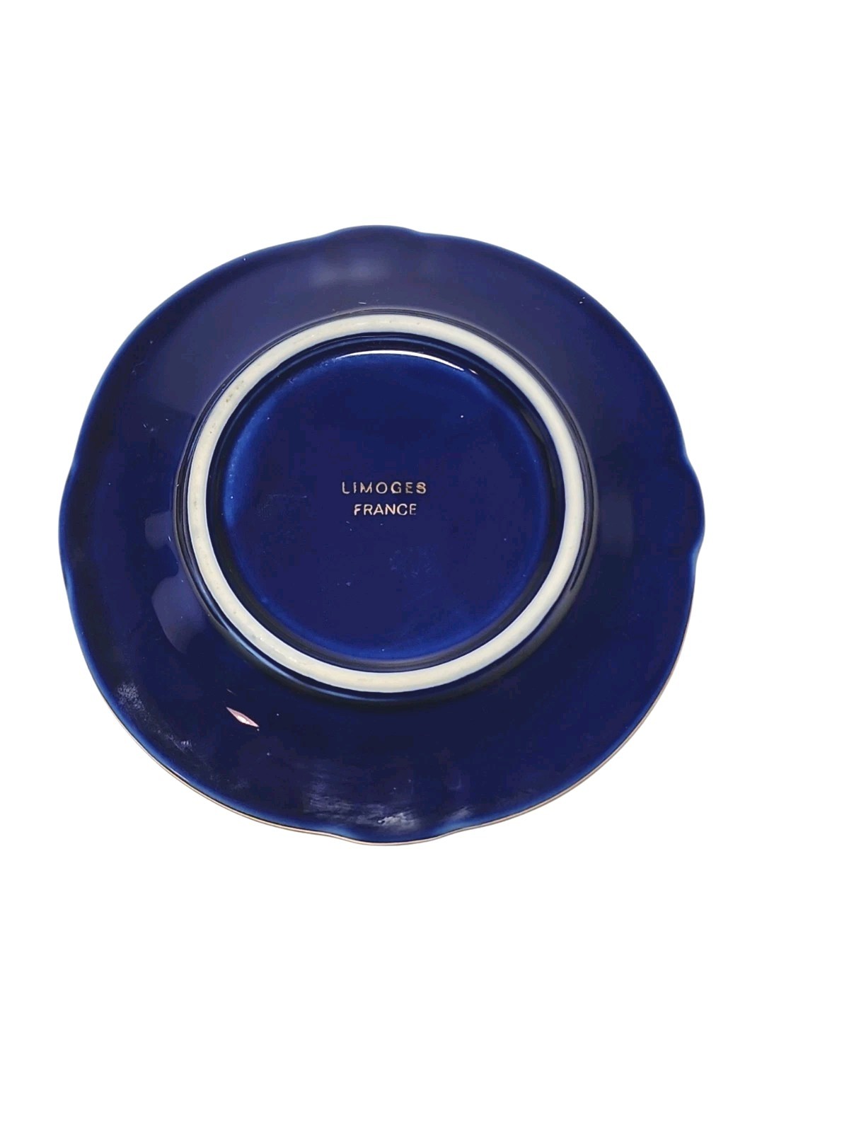 Limoges Castel France Ashtray Cobalt Blue Gold Trinket Dish Courting Scenes 4.75