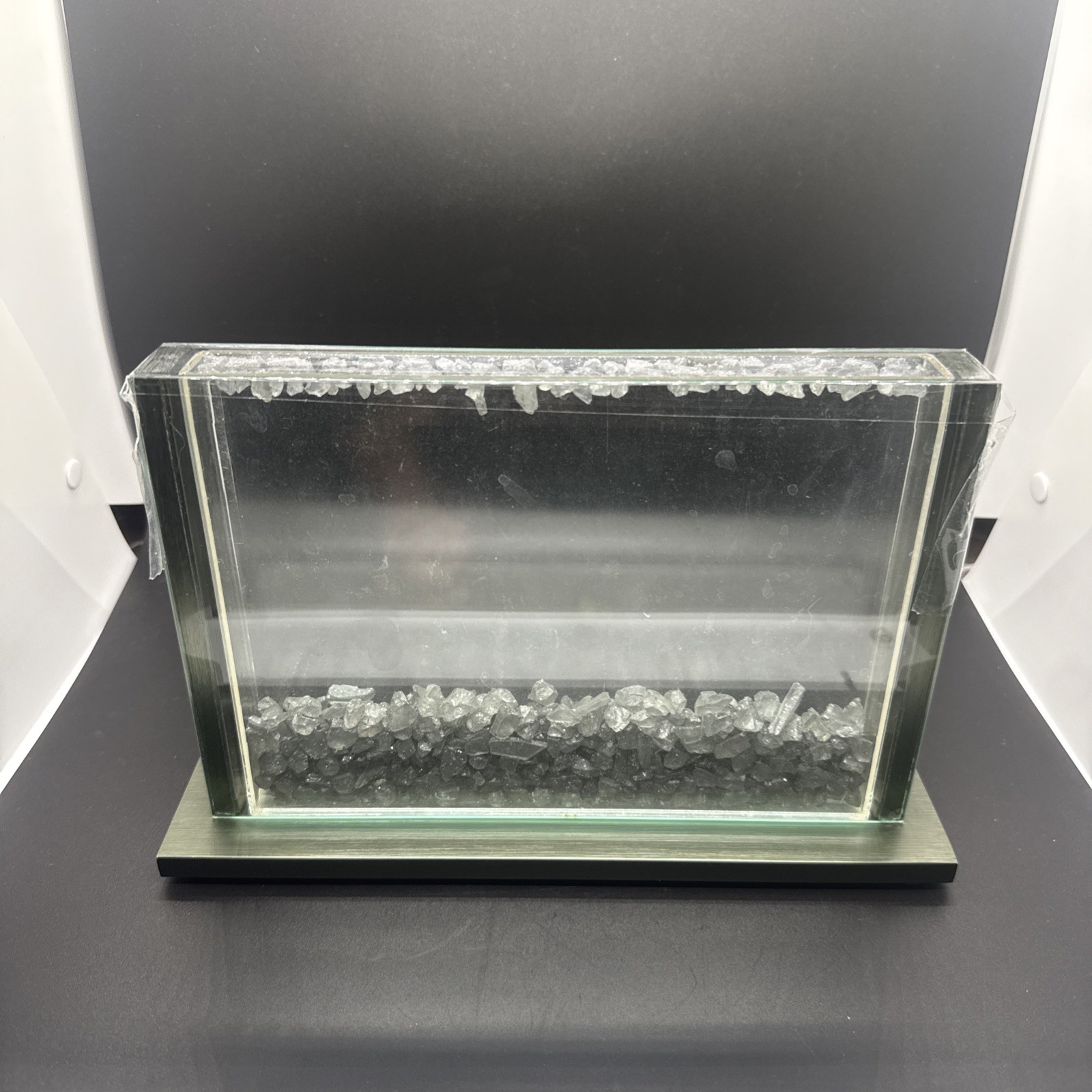 StemsVases Horizontal Vase 9” X 6.5” Beveled Glass With Stones
