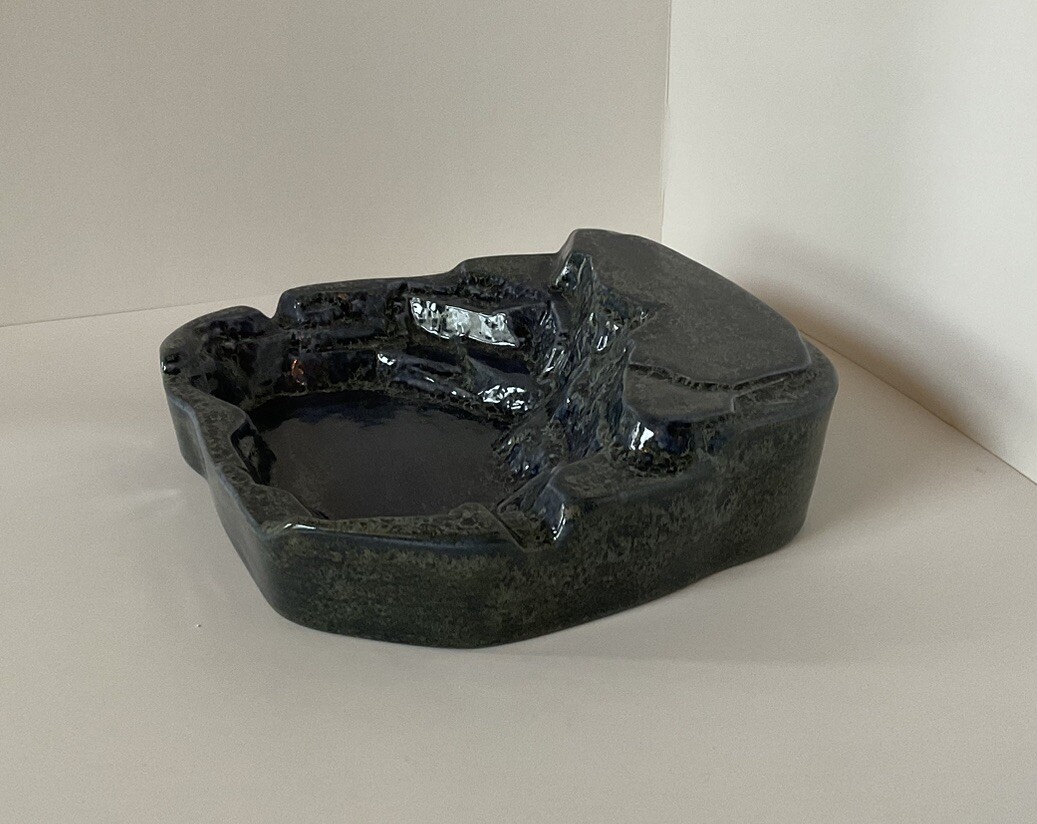 Glazed Blue Pottery Trinket Tray Ashtray Rock Formation Ceramic Cigarette Cigar