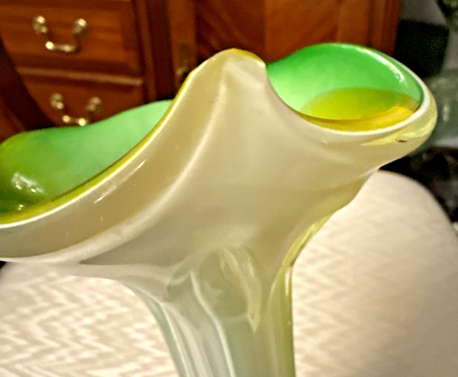 Vintage Murano Jack in The Pulpit Bud Vase 12″ Venitian Art Glass Green Yellow
