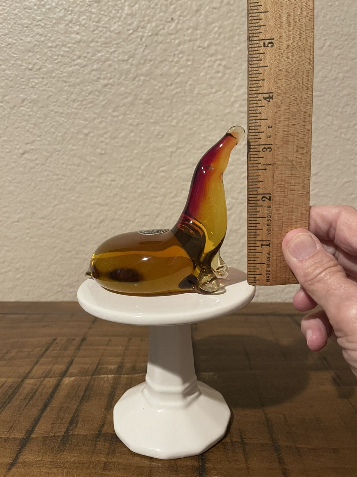 Vintage Kanawha Amberina Glass Seal with Sticker *Glows*