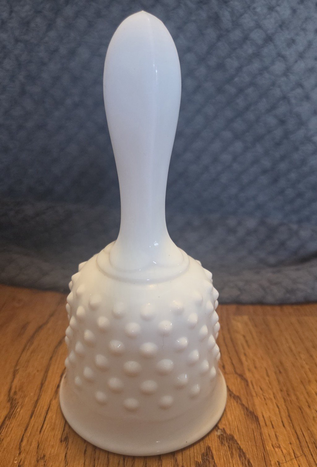 Fenton White Milk Glass Hobnail Bell Handbell With Handle 6″ Tall Decorative