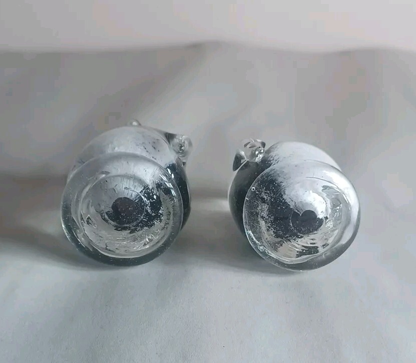 Set Of 2 Penguin Art Glass Miniature Paperweight Figurine Clear Black White 2”