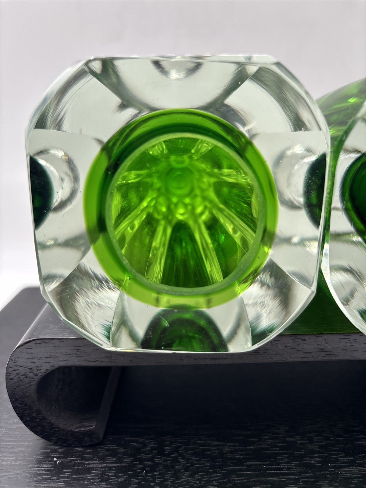 VINTAGE MID 20TH CENTURY MURANO Green GLASS VASES 6”H 2.5” W VERY RARE