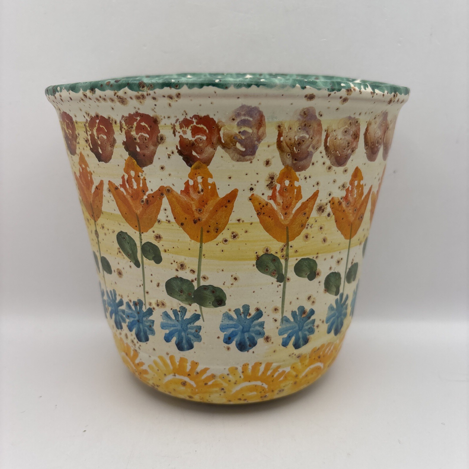 Italian Art Pottery Hand Painted Wall Pocket Vase Planter