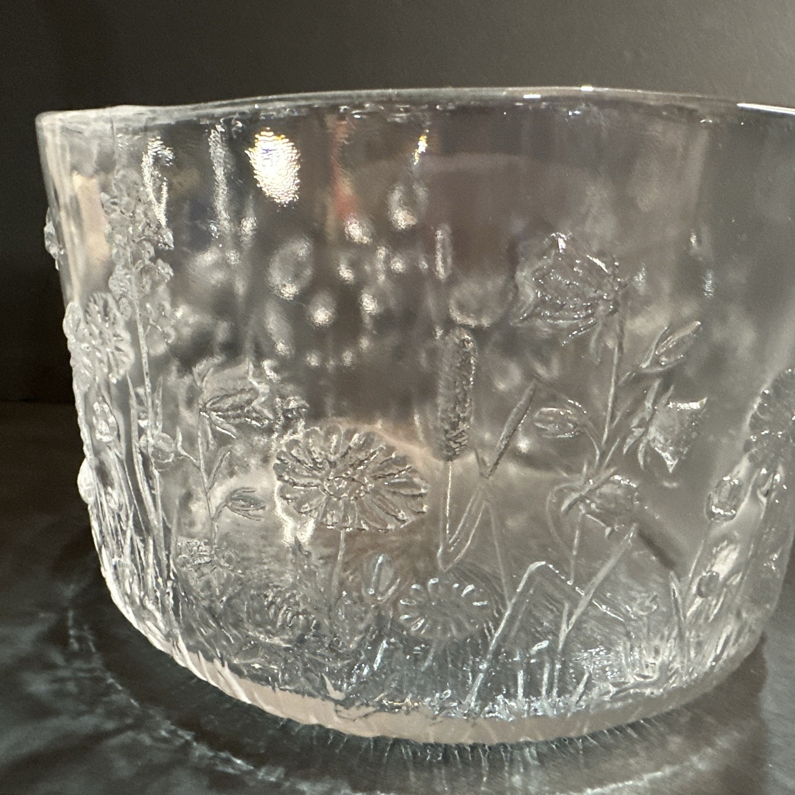 KOSTA BODA ULLA CRYSTAL BOWL KJELL ENGMAN Pressed Wild Flowers Clear 8in Read